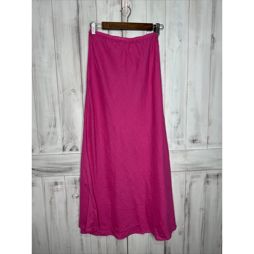 CP SHADES 100% LINEN BRIGHT HOT PINK ELASTIC WAIST AIRY FLOWY MAXI SKIRT SMALL - Picture 1 of 9